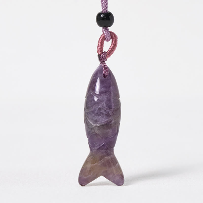 Buddha Stones Carving Koi Fish Pink Crystal Indian Agate Amethyst Warmth Prosperity Necklace Pendant