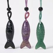 Buddha Stones Carving Koi Fish Pink Crystal Indian Agate Amethyst Warmth Prosperity Necklace Pendant