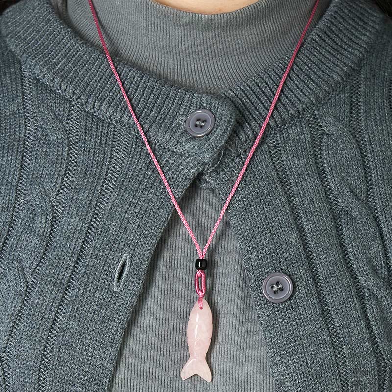 Buddha Stones Carving Koi Fish Pink Crystal Indian Agate Amethyst Warmth Prosperity Necklace Pendant
