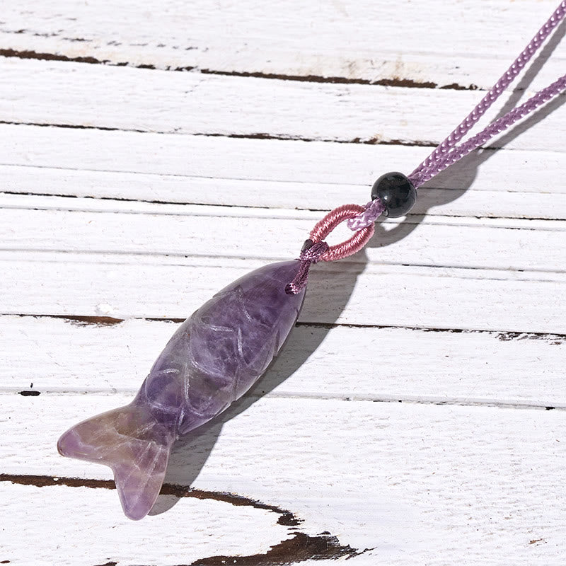 Buddha Stones Carving Koi Fish Pink Crystal Indian Agate Amethyst Warmth Prosperity Necklace Pendant