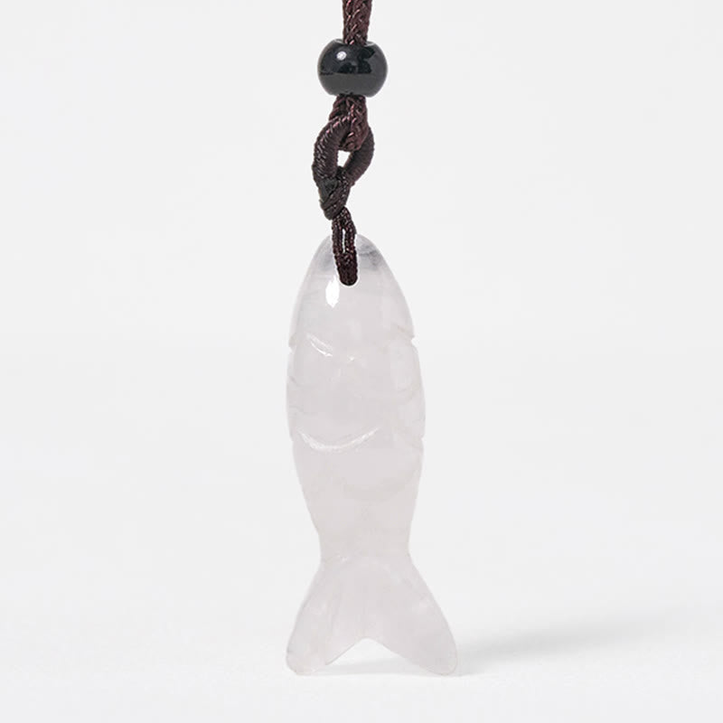 Buddha Stones Carving Koi Fish Pink Crystal Indian Agate Amethyst Warmth Prosperity Necklace Pendant