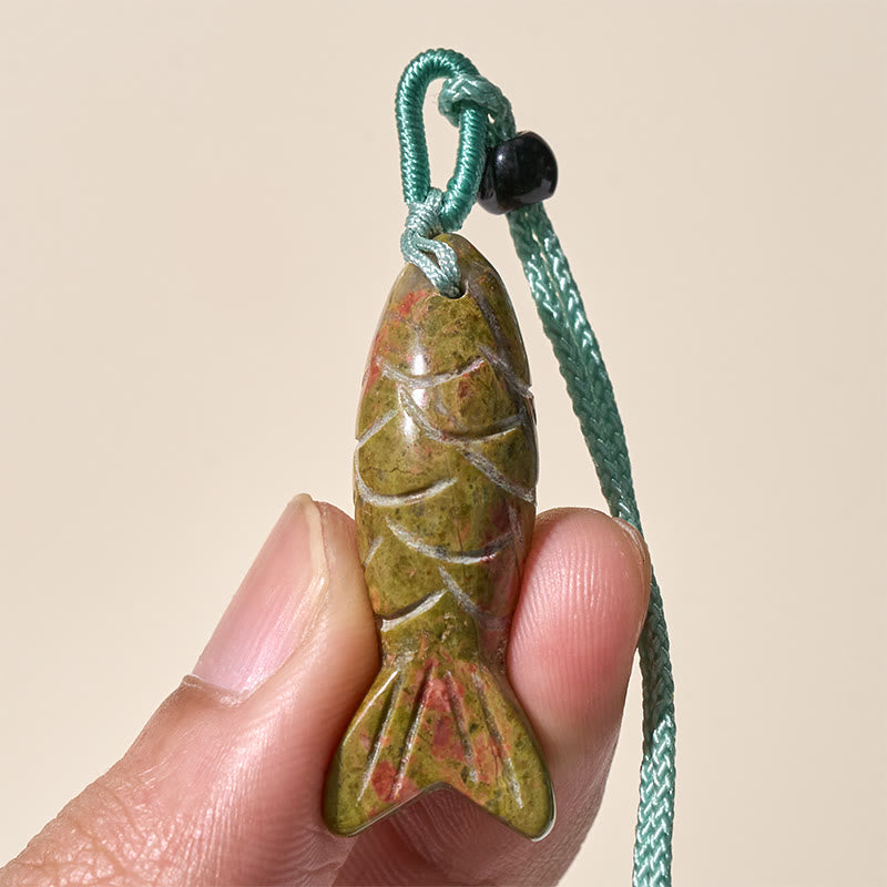 Buddha Stones Carving Koi Fish Pink Crystal Indian Agate Amethyst Warmth Prosperity Necklace Pendant