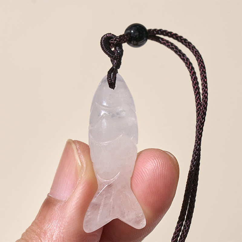 Buddha Stones Carving Koi Fish Pink Crystal Indian Agate Amethyst Warmth Prosperity Necklace Pendant