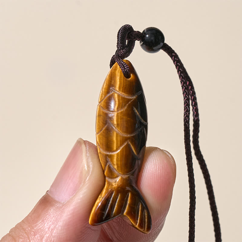 Buddha Stones Carving Koi Fish Pink Crystal Indian Agate Amethyst Warmth Prosperity Necklace Pendant