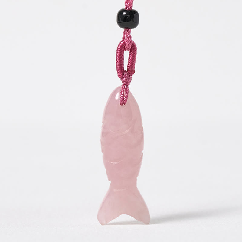 Buddha Stones Carving Koi Fish Pink Crystal Indian Agate Amethyst Warmth Prosperity Necklace Pendant