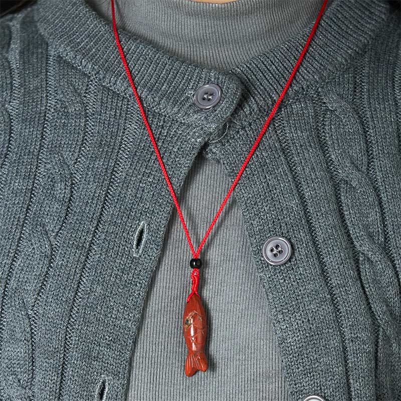 Buddha Stones Carving Koi Fish Pink Crystal Indian Agate Amethyst Warmth Prosperity Necklace Pendant