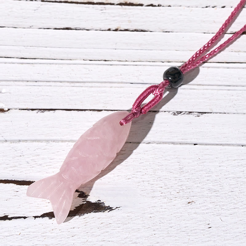 Buddha Stones Carving Koi Fish Pink Crystal Indian Agate Amethyst Warmth Prosperity Necklace Pendant