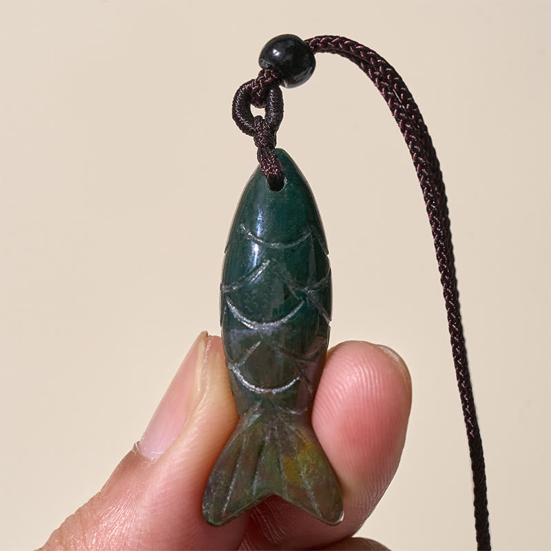 Buddha Stones Carving Koi Fish Pink Crystal Indian Agate Amethyst Warmth Prosperity Necklace Pendant