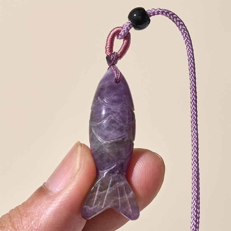 Buddha Stones Carving Koi Fish Pink Crystal Indian Agate Amethyst Warmth Prosperity Necklace Pendant