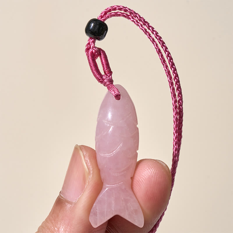Buddha Stones Carving Koi Fish Pink Crystal Indian Agate Amethyst Warmth Prosperity Necklace Pendant