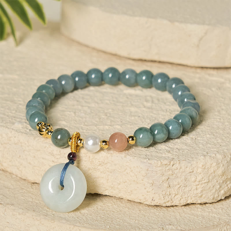 EverestArtstudios Peace Buckle Jade Round Beaded Luck Auspicious Bracelet