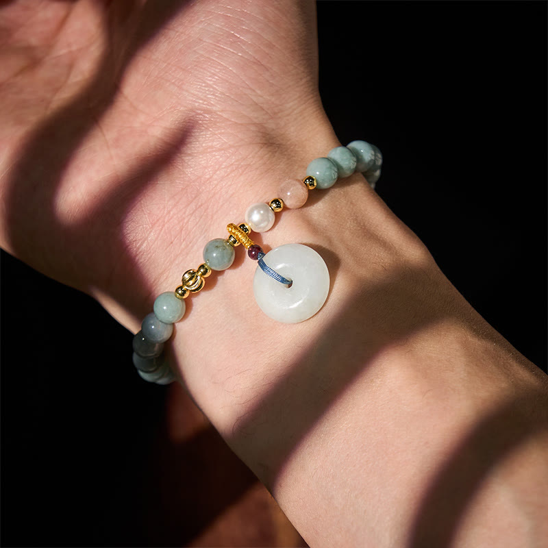 EverestArtstudios Peace Buckle Jade Round Beaded Luck Auspicious Bracelet
