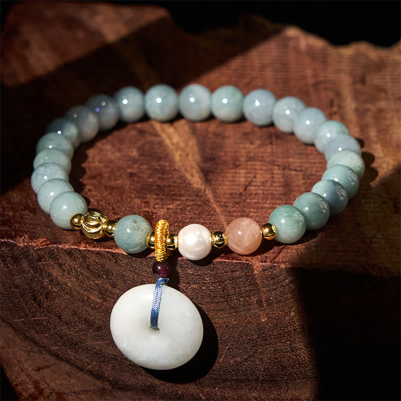 EverestArtstudios Peace Buckle Jade Round Beaded Luck Auspicious Bracelet