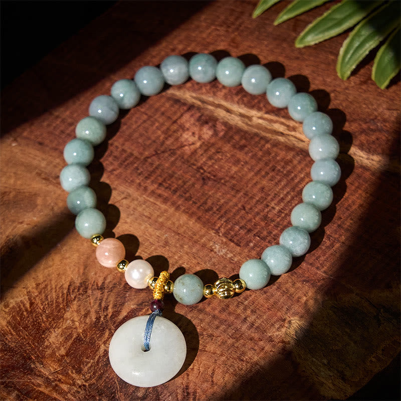 EverestArtstudios Peace Buckle Jade Round Beaded Luck Auspicious Bracelet