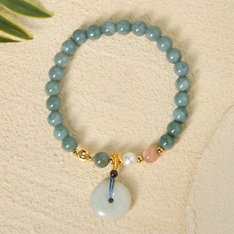 EverestArtstudios Peace Buckle Jade Round Beaded Luck Auspicious Bracelet