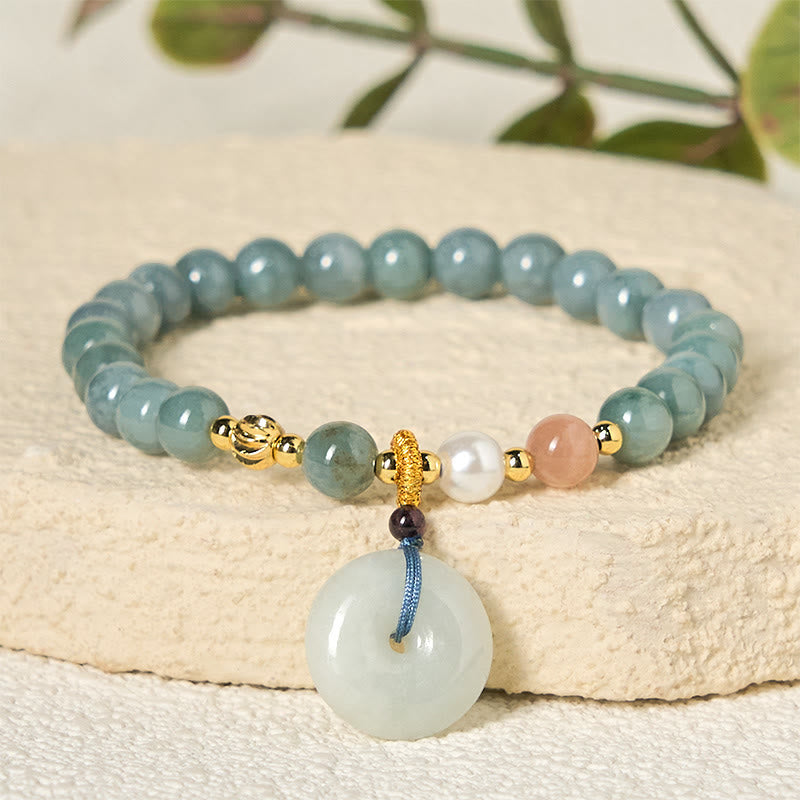 EverestArtstudios Peace Buckle Jade Round Beaded Luck Auspicious Bracelet