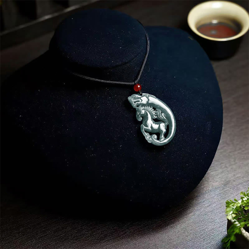 EverestArtstudios Year Of The Horse Dragon Jade Luck Necklace Pendants