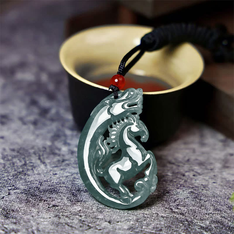 EverestArtstudios Year Of The Horse Dragon Jade Luck Necklace Pendants
