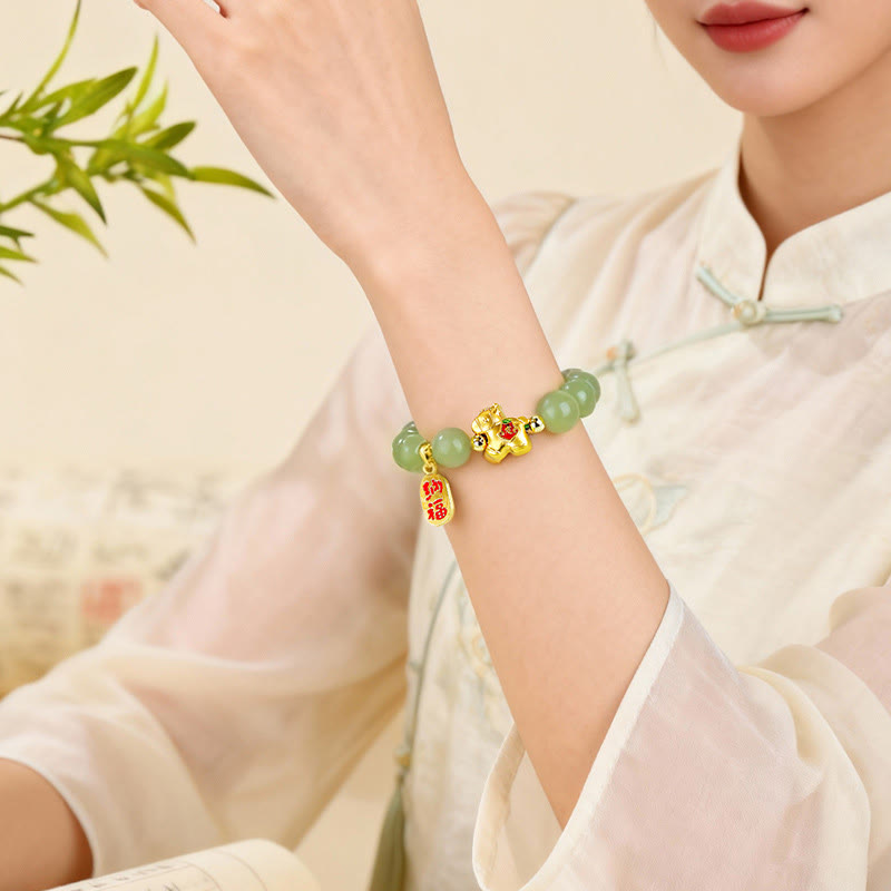 EverestArtstudios Year Of The Horse Hetian Jade Abundance Bracelet