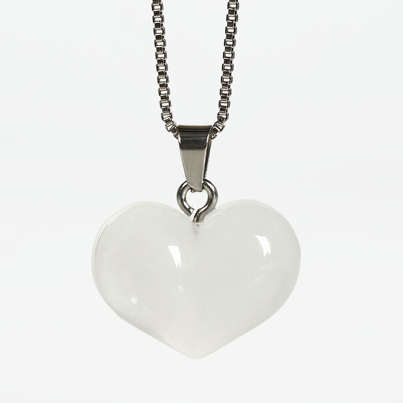 Buddha Stones Heart Design Amethyst Topaz Pink Crystal Opal Tiger Eye White Crystal Red Jasper Amazonite Green Aventurine Black Obsidian Citrine Balance Necklace Pendant