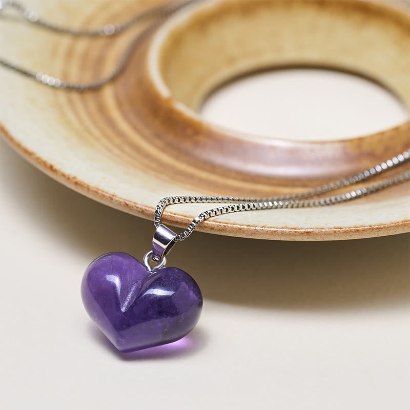 Buddha Stones Heart Design Amethyst Topaz Pink Crystal Opal Tiger Eye White Crystal Red Jasper Amazonite Green Aventurine Black Obsidian Citrine Balance Necklace Pendant