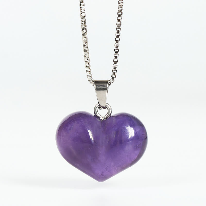 Buddha Stones Heart Design Amethyst Topaz Pink Crystal Opal Tiger Eye White Crystal Red Jasper Amazonite Green Aventurine Black Obsidian Citrine Balance Necklace Pendant