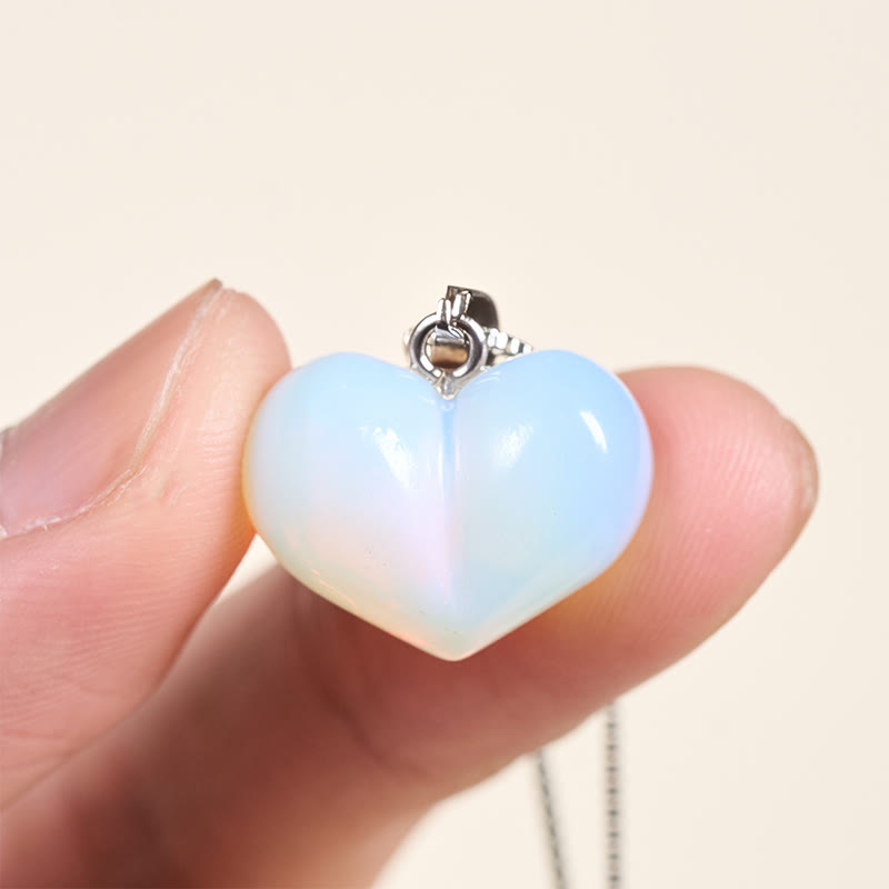 Buddha Stones Heart Design Amethyst Topaz Pink Crystal Opal Tiger Eye White Crystal Red Jasper Amazonite Green Aventurine Black Obsidian Citrine Balance Necklace Pendant
