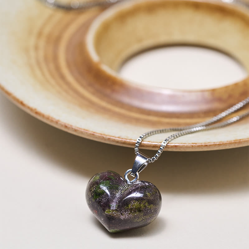Buddha Stones Heart Design Amethyst Topaz Pink Crystal Opal Tiger Eye White Crystal Red Jasper Amazonite Green Aventurine Black Obsidian Citrine Balance Necklace Pendant