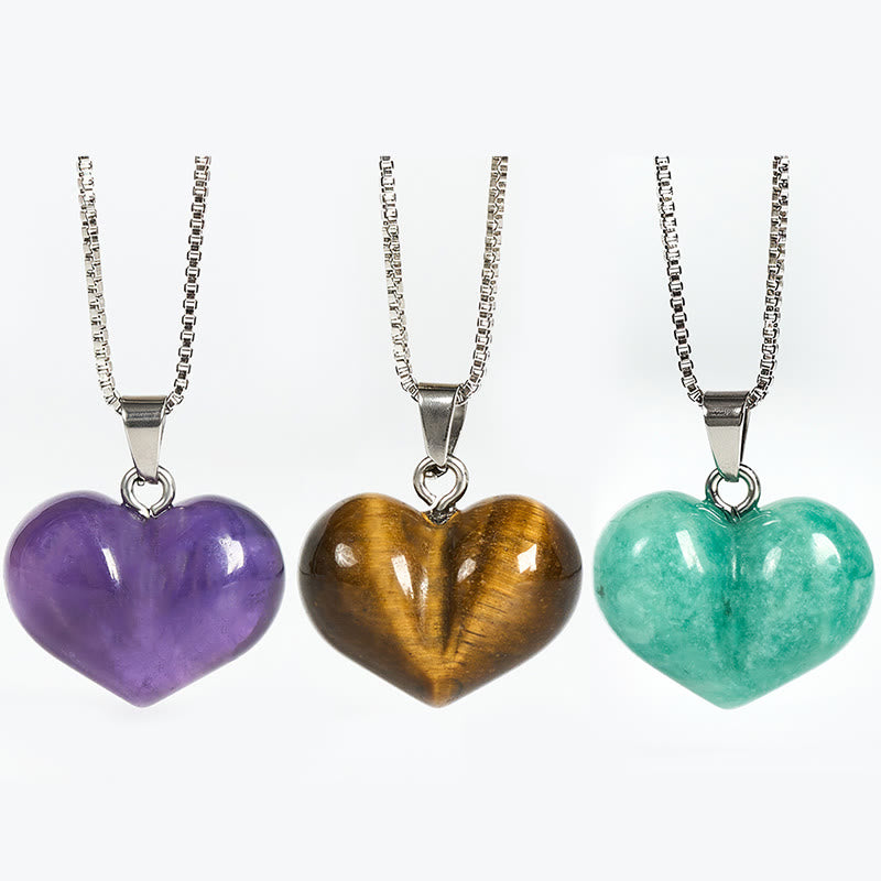 Buddha Stones Heart Design Amethyst Topaz Pink Crystal Opal Tiger Eye White Crystal Red Jasper Amazonite Green Aventurine Black Obsidian Citrine Balance Necklace Pendant