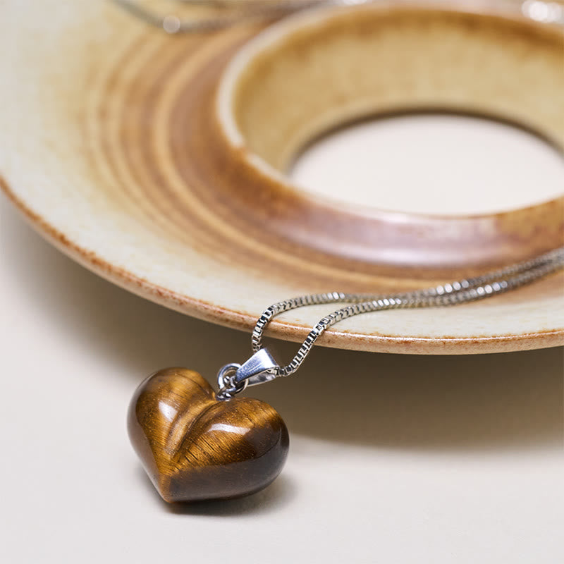 Buddha Stones Heart Design Amethyst Topaz Pink Crystal Opal Tiger Eye White Crystal Red Jasper Amazonite Green Aventurine Black Obsidian Citrine Balance Necklace Pendant