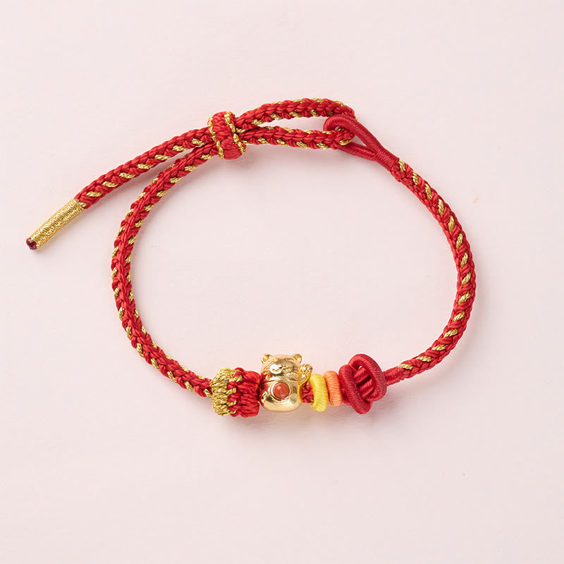 Buddha Stones Cat Copper Red String Luck Bracelet