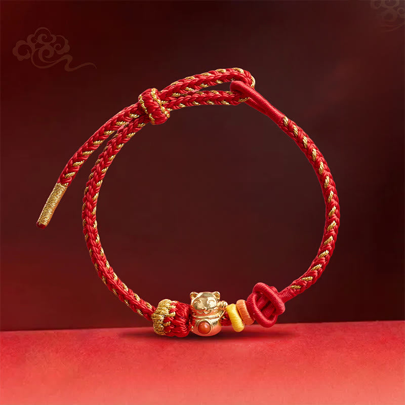 Buddha Stones Cat Copper Red String Luck Bracelet
