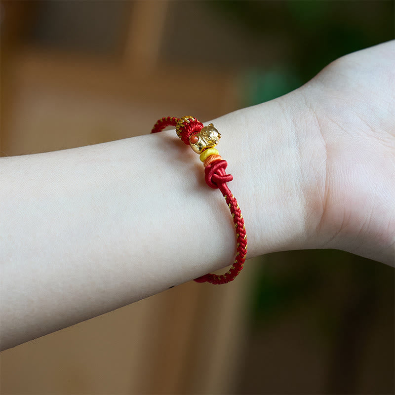 Buddha Stones Cat Copper Red String Luck Bracelet