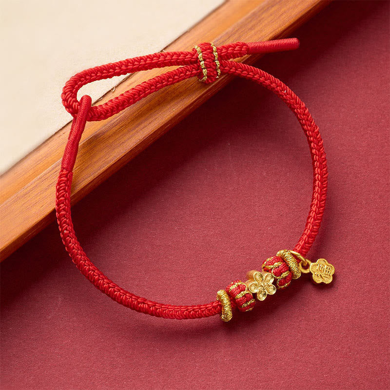 Buddha Stones Om Mani Padme Hum Fu Character Copper Red String Luck Bracelet