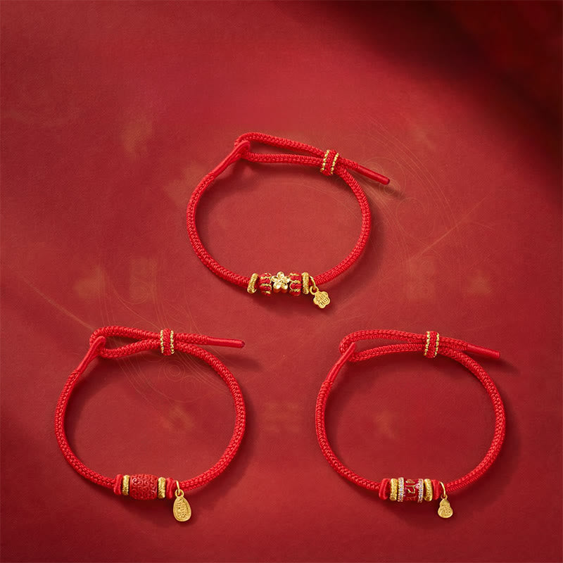 Buddha Stones Om Mani Padme Hum Fu Character Copper Red String Luck Bracelet