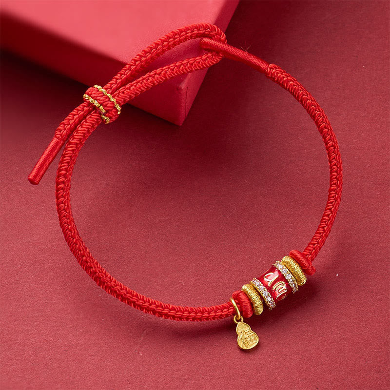 Buddha Stones Om Mani Padme Hum Fu Character Copper Red String Luck Bracelet
