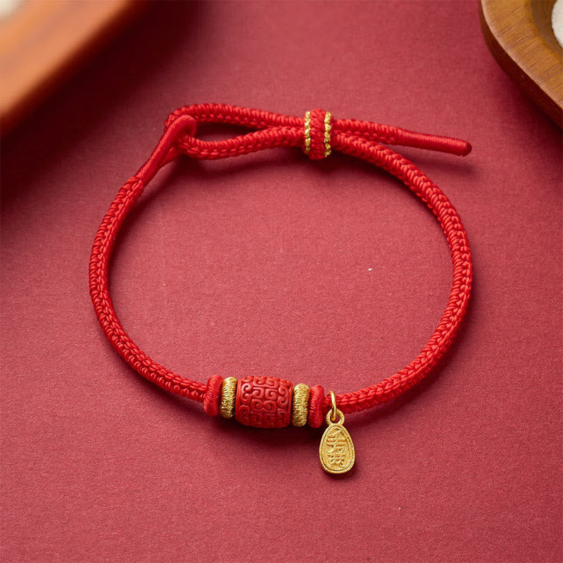 Buddha Stones Om Mani Padme Hum Fu Character Copper Red String Luck Bracelet