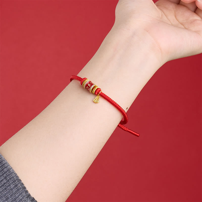 Buddha Stones Om Mani Padme Hum Fu Character Copper Red String Luck Bracelet