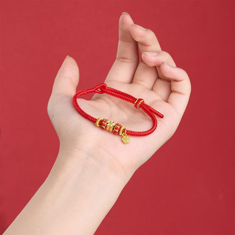 Buddha Stones Om Mani Padme Hum Fu Character Copper Red String Luck Bracelet