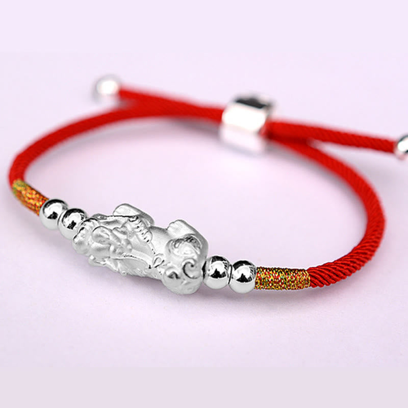 EverestArtstudios 24K Gold-Plated PiXiu Luck Red String Bracelet