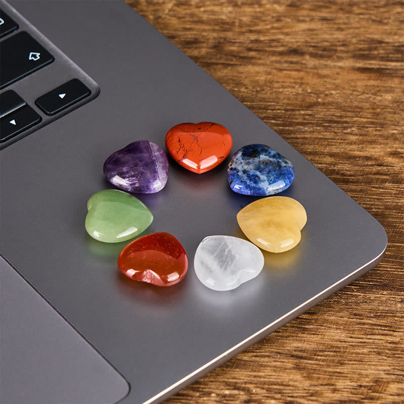 Buddha Stones "May Love Surround You" Natural 6Pcs Small Amethyst Red Jasper Red Agate Topaz Green Aventurine Love Stone Decoration Includes Gift Message Card
