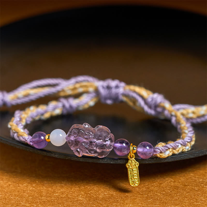 Buddha Stones Amethyst Pixiu Balance Lucky Bracelet