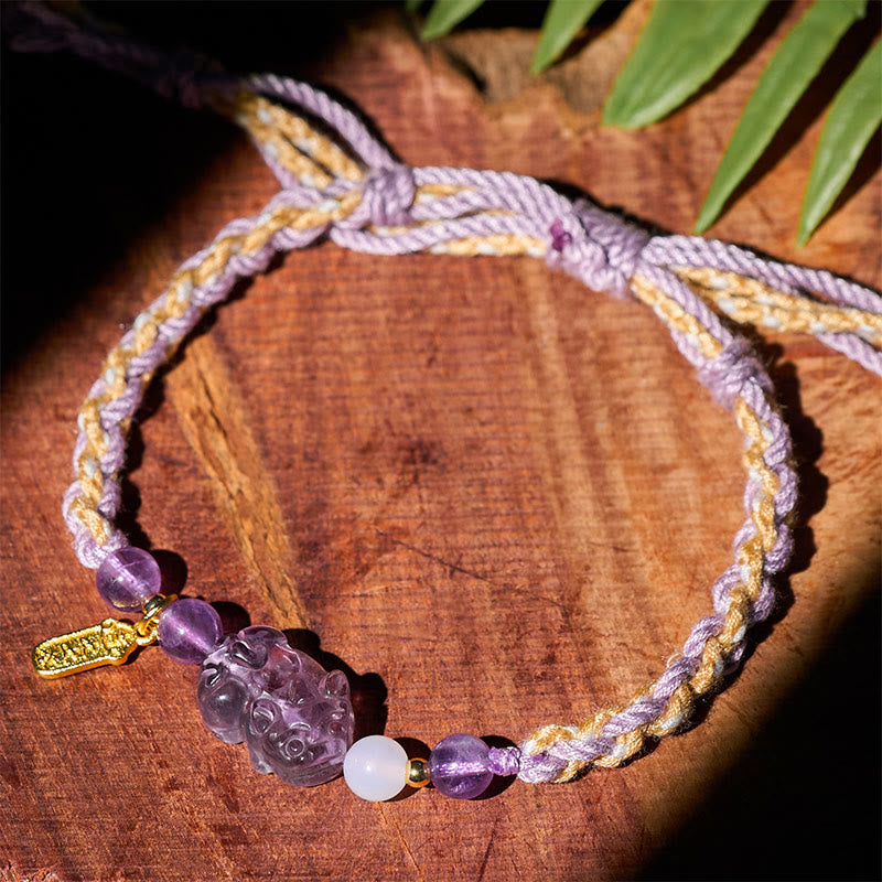 Buddha Stones Amethyst Pixiu Balance Lucky Bracelet