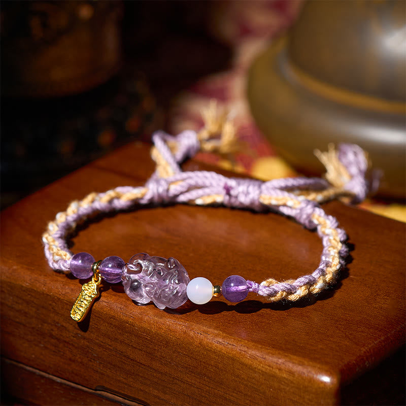 Buddha Stones Amethyst Pixiu Balance Lucky Bracelet