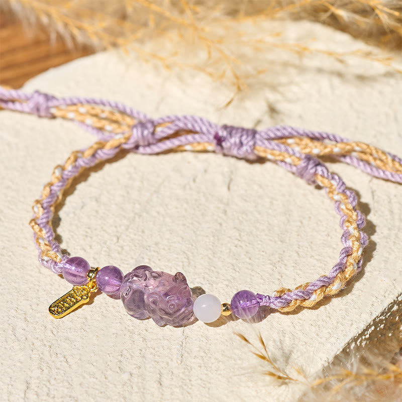 Buddha Stones Amethyst Pixiu Balance Lucky Bracelet