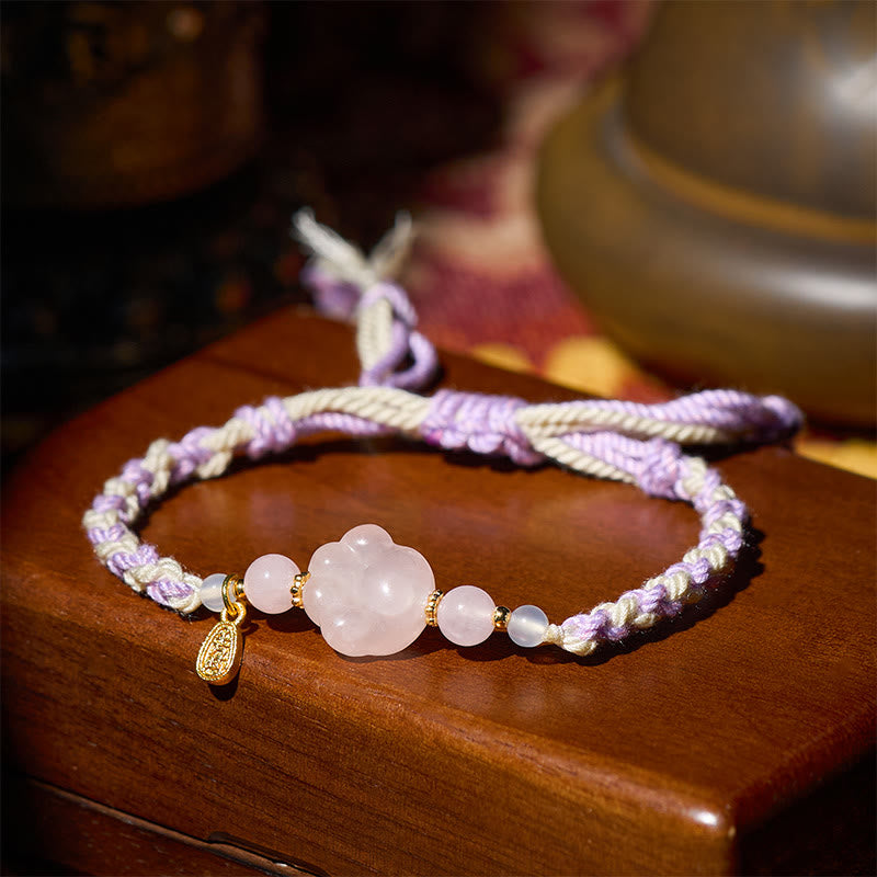 Buddha Stones Pink Crystal Cat Warmth Love Bracelet
