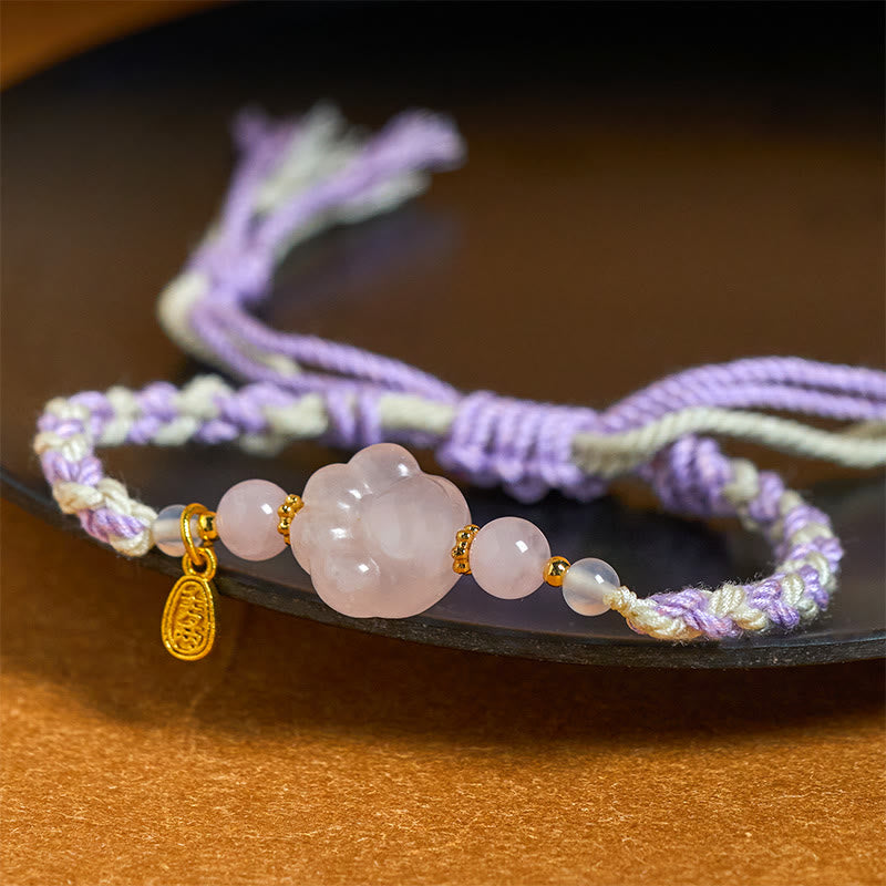 Buddha Stones Pink Crystal Cat Warmth Love Bracelet