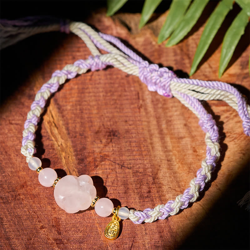 Buddha Stones Pink Crystal Cat Warmth Love Bracelet