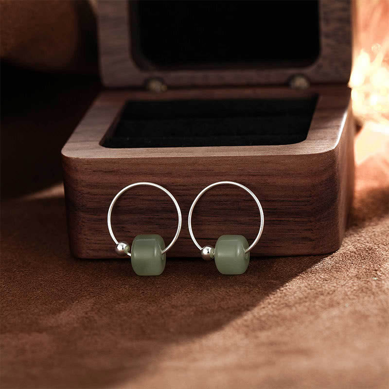EverestArtstudios 925 Sterling Silver Hetian Jade Prosperity Earrings