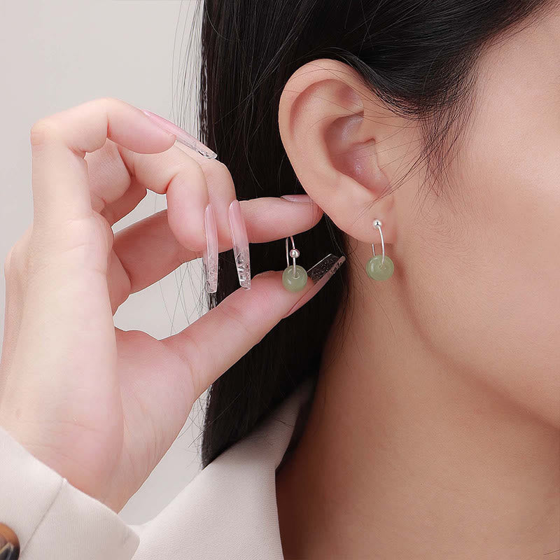 EverestArtstudios 925 Sterling Silver Hetian Jade Prosperity Earrings